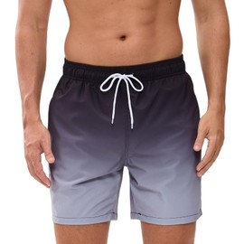 Swimming Shorts Men Swimming Trunks with Zipper Pockets Quick Dry Board Shorts Mens Beach Shorts with Mesh Lining (Black + Grey,M)