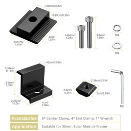 Anbte Solar Panels Mounting Kit, Aluminium Solar Panel Clamps 35mm Solar Panel Mounting Brackets Solar Panel Brackets Connector for Metal Roof, Tin Roof, Flat Roof, Sheet Roof, Black