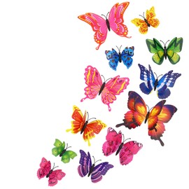 Tupalizy 12PCS Double Wings 3D Butterfly Wall Stickers Decals DIY Art Crafts Decorations for Windows Refrigerator Bedroom Classroom Bathroom Home Office Birthday Party Decor (Mixed Color)