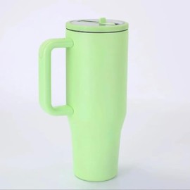 40 oz Tumbler with Handle, Flip Straw, Car Cup Holder Friendly, Leak Resistant, Insulated Stainless Steel (Light Green)