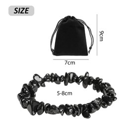 DAZZLUXE 1 Black Natural Stone Bracelet, 1 Black Velvet Bag, Elastic Gemstone Bracelet, Irregular Black Tourmaline Bracelet, Healing Bracelet, Suitable for Men and Women, Stone