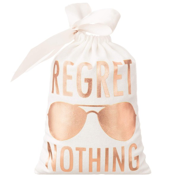 10pcs WHITE Wedding Party Favor Bags 5x7 Inch ROSE GOLD Foil “REGRET NOTHING” Bridesmaid Gift Bags for Bridal Shower Bachelorette Hangover Kit Bags Recovery Kit Bags Cotton Muslin Drawstring Bag