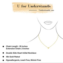 Heart Initial Necklace, Double Sided Engraved Heart Pendant Letter U Necklace, Adjustable Dainty Letter Tiny Initial Necklace, Perfect Gifts for Valentines Birthday Mother’s Day