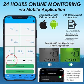 6-in-1 Wireless Water Quality Tester Bluetooth Floating Water Quality Monitor for Pools, Spas, and Hydroponics - pH, EC, ORP, Chlorine, Salinity, and Temperature Measurement