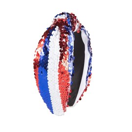 CIEHER 4th of July Headband for Women Girls Knotted Headbands Red White and Blue Sequin Beaded Patriotic Hairband Independence Day Head Band