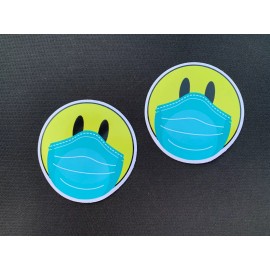 Boxed In 2 Vinyl Smiley Face Stickers with Mask Hospital workers face protection SMILE