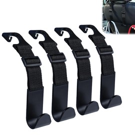 Amooca Headrest Hooks for Car Adjustable 4 Pack Vehicle Seat Back Organizer Storage Hanger Holder for Purse Bags Universal Fit Black