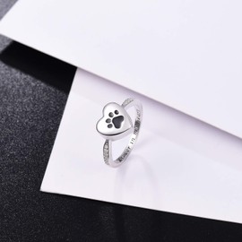Jinlou 925 Sterling Silver Love Heart Urn Ring for pet Dog Cat's Ashes Keepsake Memorial Tiny Jewelry Forever in My Heart Paw Print Cremation Finger Rings(black 7)