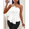 SISKIN Tube Top, Slimming Solid Ruched Asymmetrical Peplum Hem Off