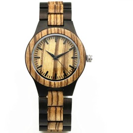 MISHIKG Wooden Watch for Men or Women Lightweight Analog Handmade Quartz Wood Watches Brown Dial Adjusted Band with Extra Links