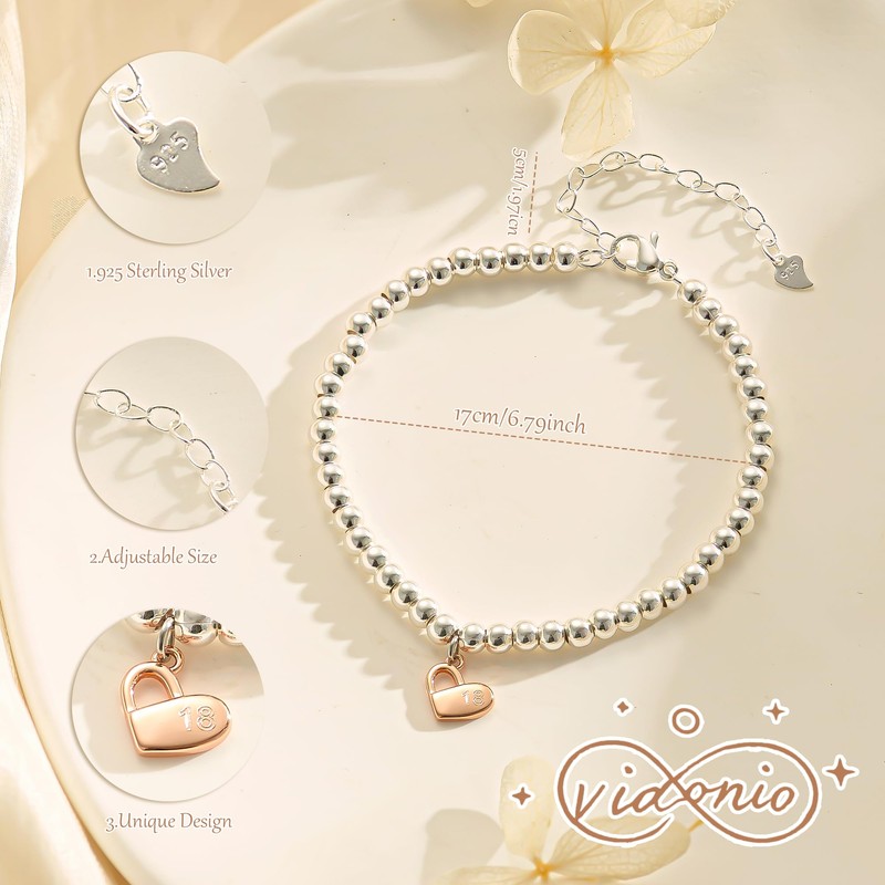vidonio 16th Birthday Gifts for Women,Adjustable 925 Sterling Silver Bracelet