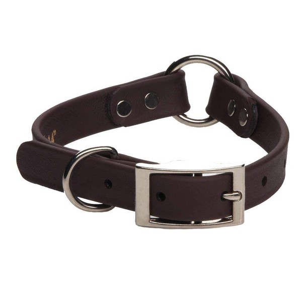 Mendota Pet Durasoft Imitation Leather Collar - Center Ring Dog Collar - Made in The USA - Waterproof, Odor Resistant - Brown, 1 in x 16 in