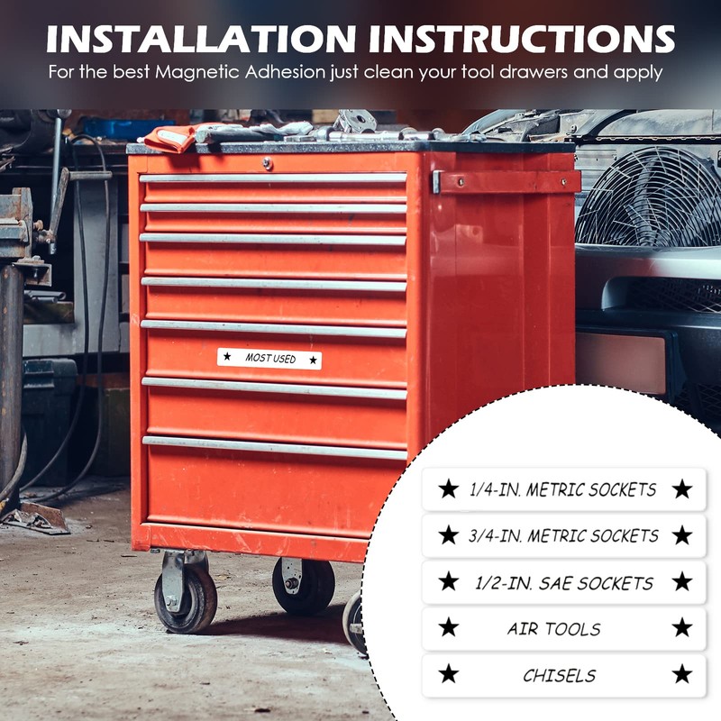 Tool Box Organizational Magnetic Labels Fits All Brands of Steel