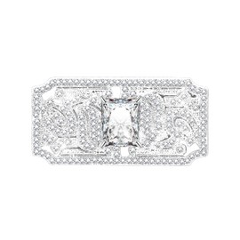 KristLand Sparkling Cubic Zirconia Crystal Brooch Vintage Bridal Corsage Art Deco Ribbon Baroque Square Brooch Bridal Wedding Party Birthday for Women Gift Box, Crystal