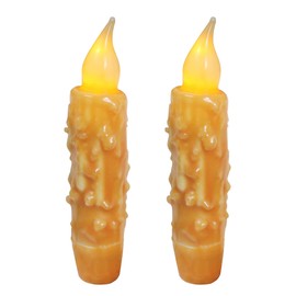 CVHOMEDECO. Real Wax Hand Dipped Battery Operated LED Timer Taper Candles Rustic Primitive Flameless Lights Decor, 4-3/4 Inch, Orange, 2 PCS in a Package