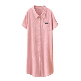 Room Dress, Gauze Pajamas, Women's, Spring and Summer, 100% Cotton, Bath, Loungewear, Breathable, Sweat Absorbent, Quick Drying, Soft, Comfortable Sleepwear (XL, Pink)