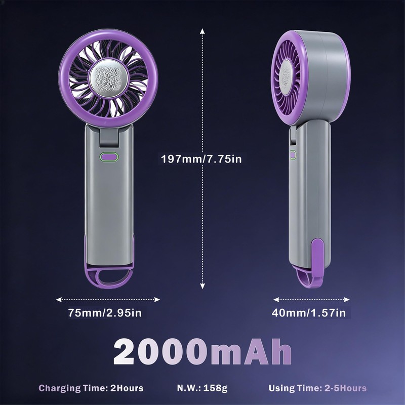 AChoice4U Portable Handheld Fan with Ice Compress with Hook (Purple-Grey)