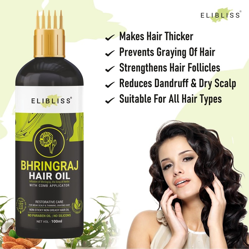 Elibliss Bhringraj Hair Oil With Comb Applicator For All Hair