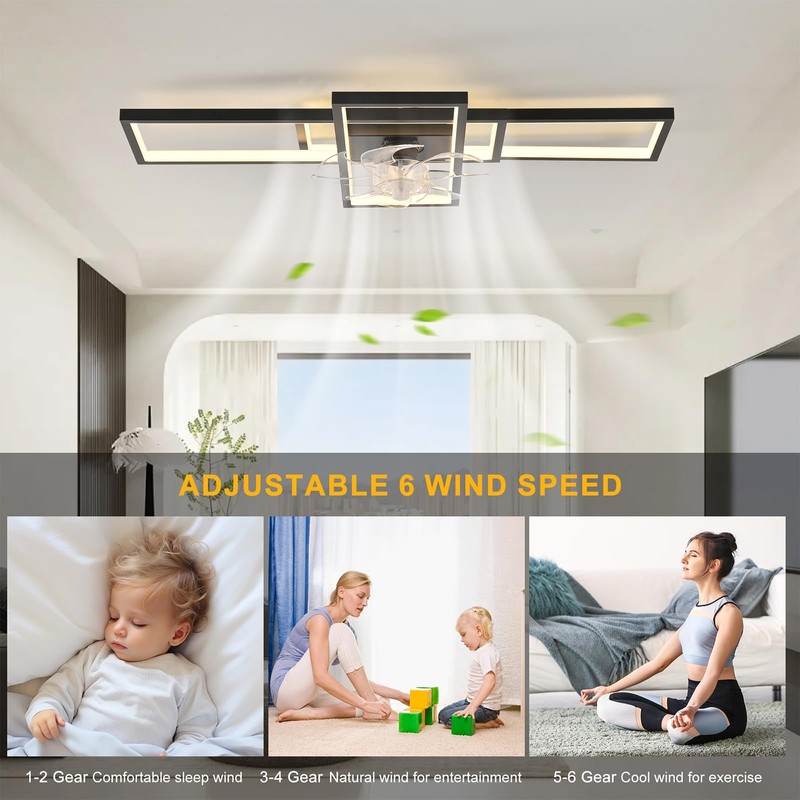 GEADI Modern Ceiling Fan with Light,Dimmable Flush Mount Ceiling Fans