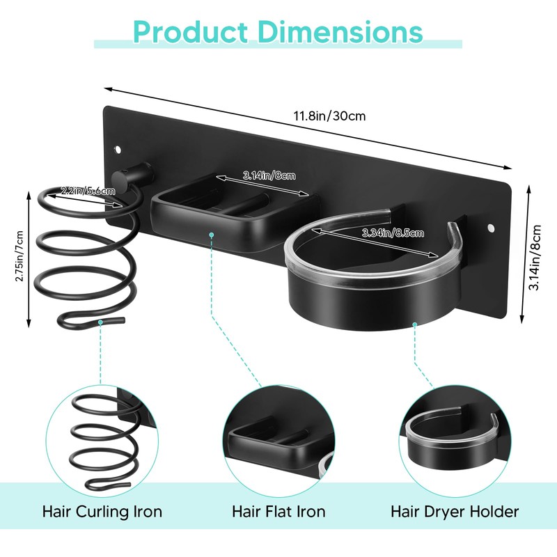 Bensbl Hair Tool Organizer Wall Mount – Aluminum Hair Dryer