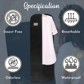 Wedcova Wedding Dress Bag | Hanging Garment Bags | Full Length Travel Protector | Long Clothes Storage Cover with Zipper for Women | Pack of 2 Covers | 72 Inch (182cm) | Black