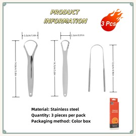 Tongue Scraper for Adults and Kids with Stainless Steel, Metal Tongue Dcraper Brush for Oral Hygiene, Tounge Scrapper Cleaner Reduce Bad Breath, Tongues Cleaner with Gift Box for Women and Men (3Pcs)