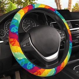 Rainbow Peace Signs Car Steering Wheel Cover, Non-Slip Absorbing Sweat Car Wheel Cover Accessories for Men Women,Universal 15" Fit Auto SUV Vans Trucks