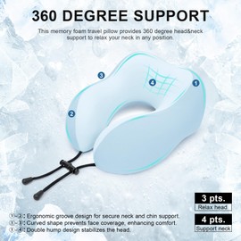 urnexttour Travel Pillow for Airplane Memory Foam Neck Pillow, Soft & Support Travel Pillow with Storage Bag for Travelling, Sleeping Rest, Car, Train and Home Use (Blue)