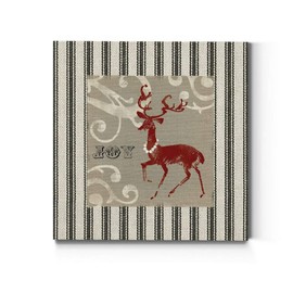 Renditions Gallery Joy Reindeer Wall Art, Cute Christmas & Winter Decor, White & Red with Striped Fabric Look, Premium Gallery Wrapped Canvas, Ready to Hang, 32 in H x 32 in W, Made in America