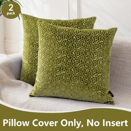 FIFU 18x18 Inch Throw Pillow Covers Set of 2, Jacquard Velvet, Olive Green