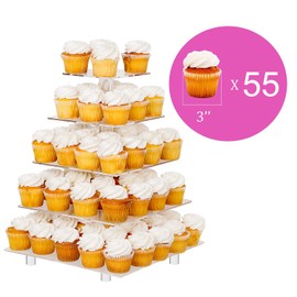 Jusalpha 5 Tier Square Cupcake Stand - Premium Cupcake Holder - Acrylic Cupcake Tower - Ideal for Weddings Birthday Parties, Candy Bar Decor 5SF-S (LED Light Option: Battery)…