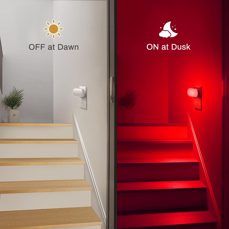 DORESshop Red Night Light, Auto On/Off, 0-100 LM Adjustable Brightness,