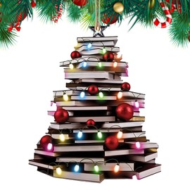 Christmas Tree Ornament Book 2024, Flat 2D Unbreakable Christmas Ornament Book, Christmas Tree Ornaments, Holiday Hanging Decoration, Miniature Indoor Decor, Perfect Book Lovers Gifts (A)