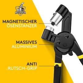 MEISTERFAKTUR Professional Eyelet Pliers – Version 2021 – Secure Eyelet Press with 100 Eyelets (Inner Diameter 10 mm) – Ideal Eyelet Pliers for Fabrics, Tarpaulins and Sun Sails