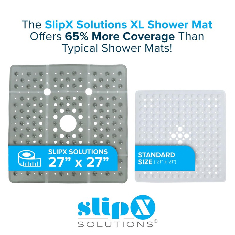 SlipX Solutions 27" Oversize Square Shower Mat, Non-Slip Mat for