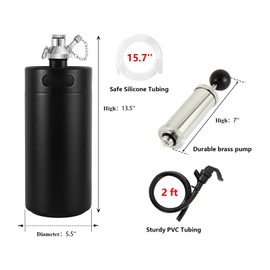 FERRODAY Stainless 128oz Mini Keg Hand Pump Beer Growler Beer Keg Draft Beer Dispenser Pressurized Growler for Beer Mini Keg Hand Pump Picnic Beer Faucet Keg Portable Mini Keg Beer Pump Beer Tap