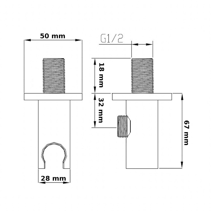 ENKI, O07, Square Shower Outlet Elbow with Holder, Brass Black