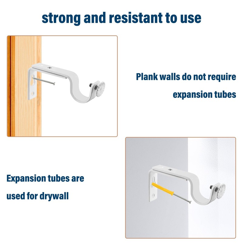 ZOCONE 6 Pcs White Curtain Pole Brackets, Adjustable Curtain Brackets