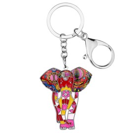 BONSNY Enamel Metal Chain Jungle Elephant Key Chains For Women Car Purse Handbag Charms (Red)