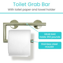 Vive Grab Bar with Toilet Paper Holder (350lbs) - Handrail Bar Combo for Bathroom Wall - Safety Support for Elderly, Seniors & Disabled - Handicap Assist for Restroom Walls & Getting up from Toilets