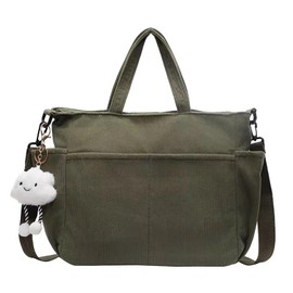 CCAIPU Women's Handbag, Corduroy Shoulder Bag, Large Shopping Bag Suitable for Work, Office, Travelling, Shopping, School and other Occasions. (Green)