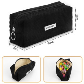 Bomtop Corduroy Fabric Pencil Case, Stylish, Stationery Organiser Bag, Portable Pencil Case, Ideal for School Office, black, No