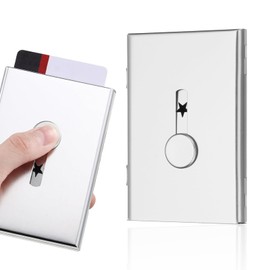 Wbgraceful Metal Business Card Holder Case - Silver Aluminum Alloy Slide-Out Business Card Organizer Portable Business Card Case for Men & Women