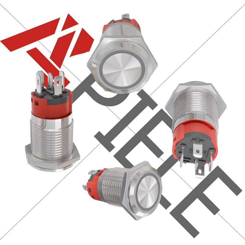 APIELE 16mm Latching Push Button Switch 12VDC On Off Stainless