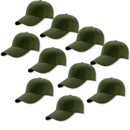 Genérico Paquete 10 Gorras Económicas de Acrilico, Lisa, Cachucha Unisex, Ajustable, Ideal para Bordar y Campañas Publicitarias. (MX/US, Alfa, Talla única, Verde Militar)