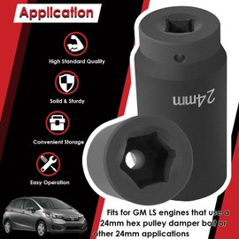 77070 24mm Crank Bolt Socket Harmonic Balancer Socket Tool for GM LS Engine 24 mm Hex Pulley Damper Bolt Removal Heavy Duty Impact Socket, 3 Times Momentum Power of Standard Impact Sockets