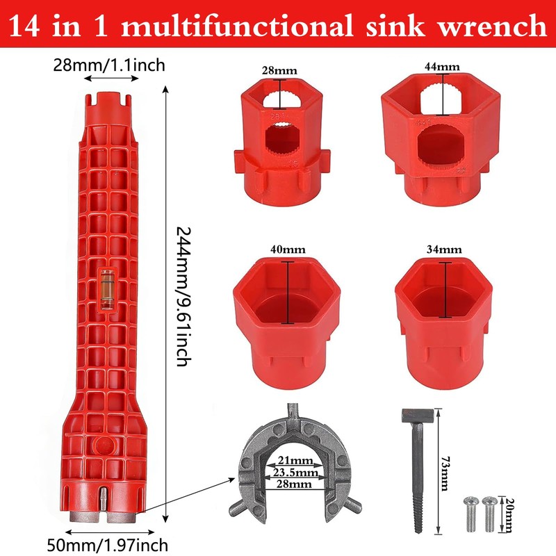 senylanhxy 14-in-1 Multi-Function Basin Wrench with Integrated Level, 4 Interchangeable