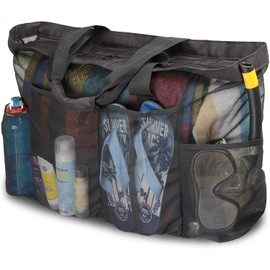Bolsa de playa extragrande, bolsa de malla XL con cierre y bolsillos, ideal para tu viaje familiar a la playa