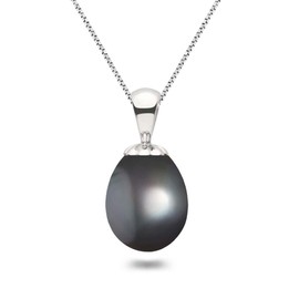 Freshwater Cultured Pearl Pendant Necklace AAA Graded Black Teardrop Necklace Pendant with Sterling Silver Setting and Matching 16 or 18 Inch Chain - Orien Jewelry