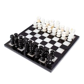 NOVICA Decorative Stone Chess Set, Black and White, 'Triumph'